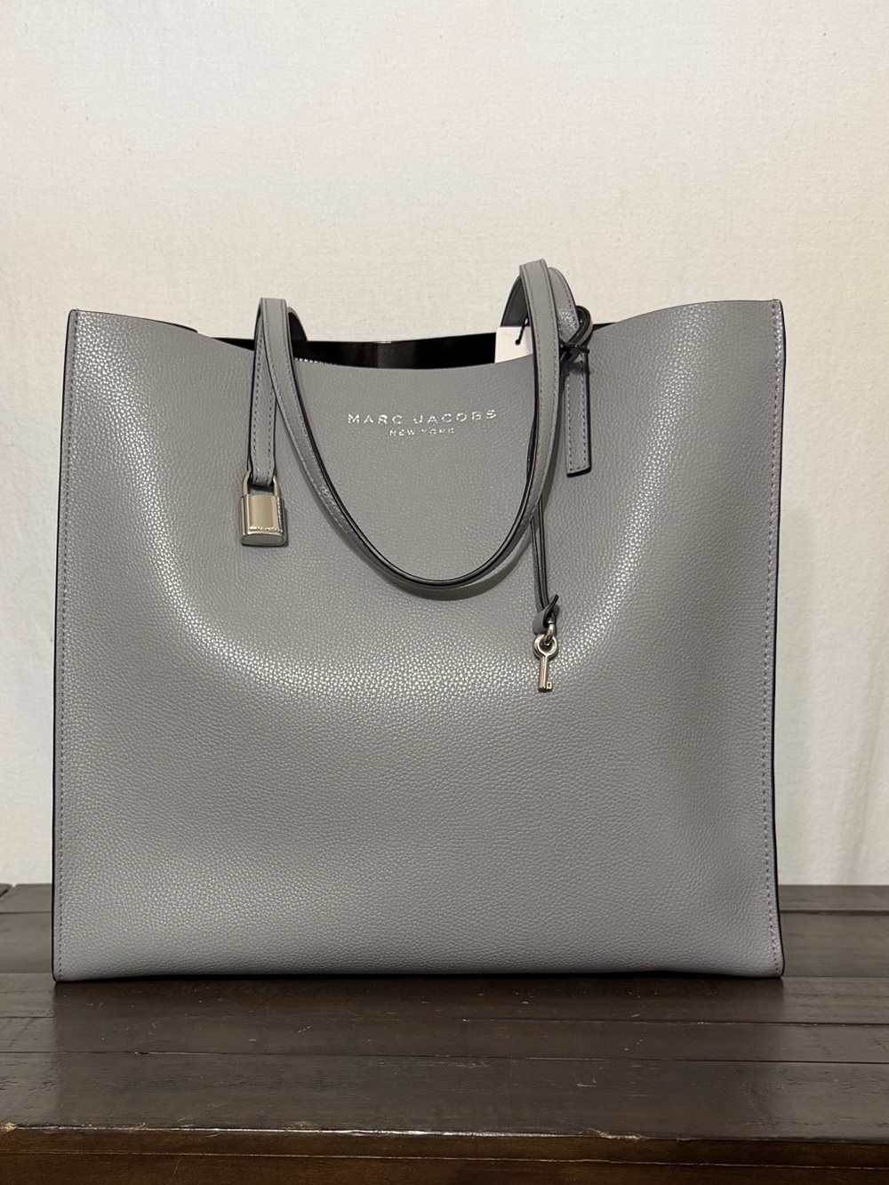 Marc Jacobs The Grind Large Leather Tote Bag Pebbled Leather Rock Grey